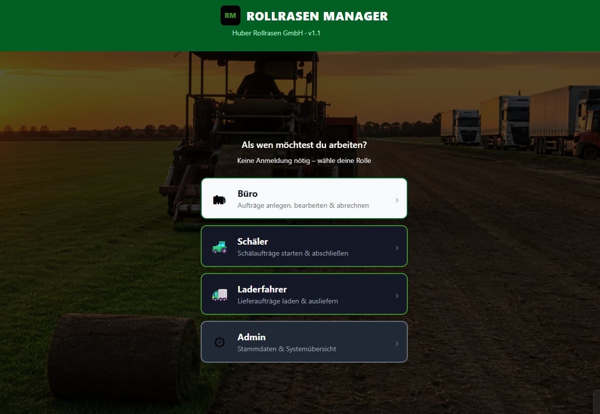 Hauptansicht im Rollrasen Manager